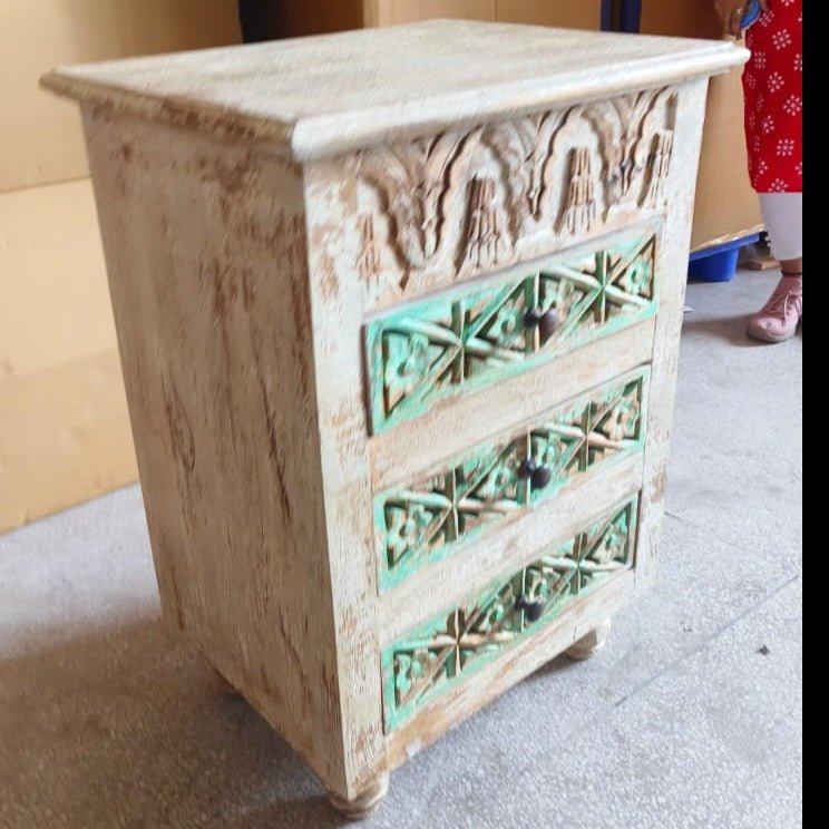 Set of 2 antique night stands with green accents - Rustic Furniture Outlet