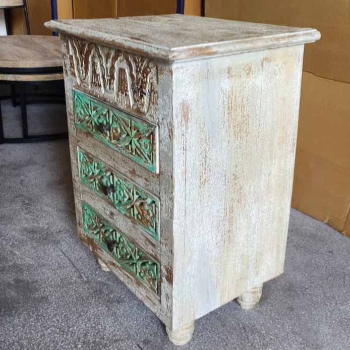 Set of 2 antique night stands with green accents - Rustic Furniture Outlet