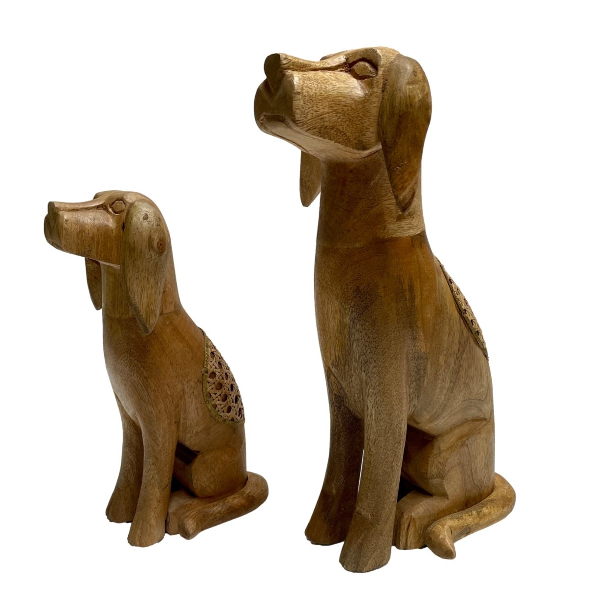Set of 2 Sitting Dogs Artisan Crafted Mango Wood Sculptures - Rustic Furniture Outlet