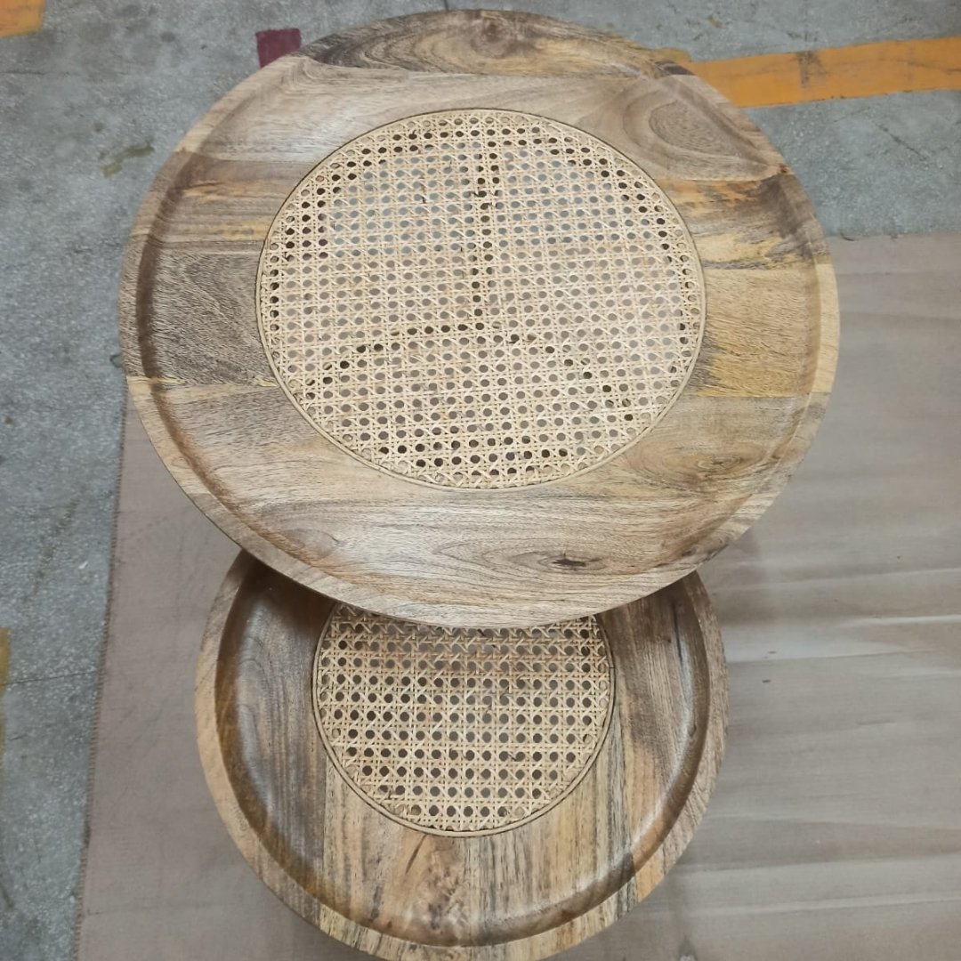 Sigma Nesting Mango Wood Rattan coffee tables - Rustic Furniture Outlet