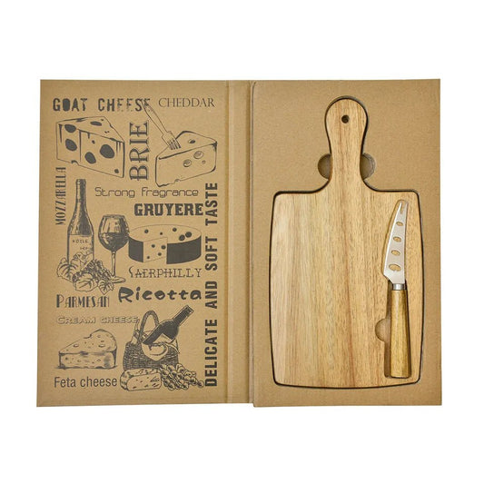 Small Acacia Wood Cheese Board with Knife Gift Box - Rustic Furniture Outlet