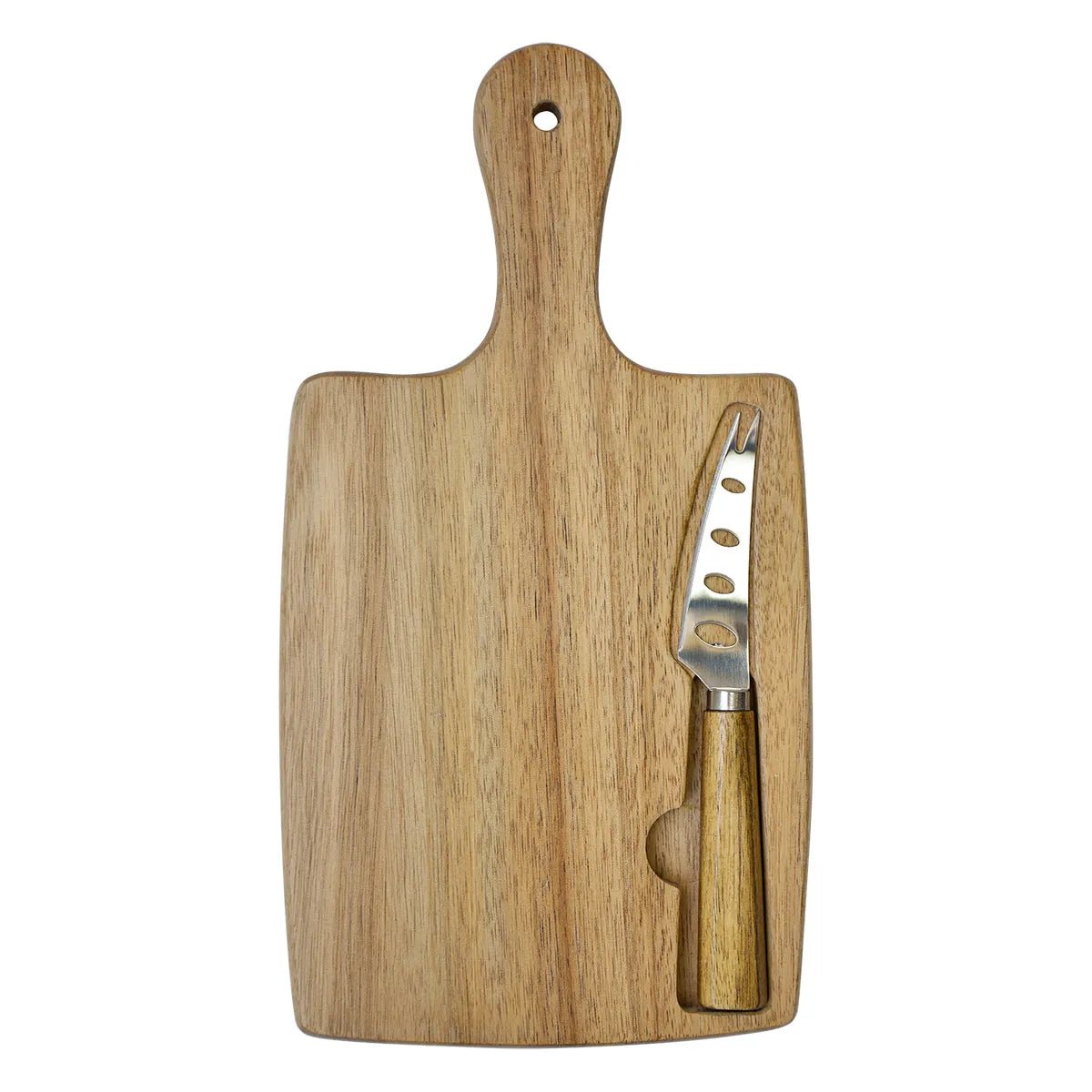 Small Acacia Wood Cheese Board with Knife Gift Box - Rustic Furniture Outlet