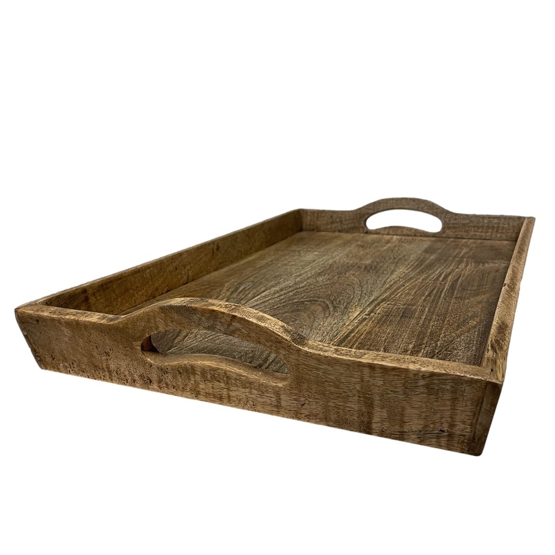 Small decorative hand carved Mango Wood tray - Rustic Furniture Outlet