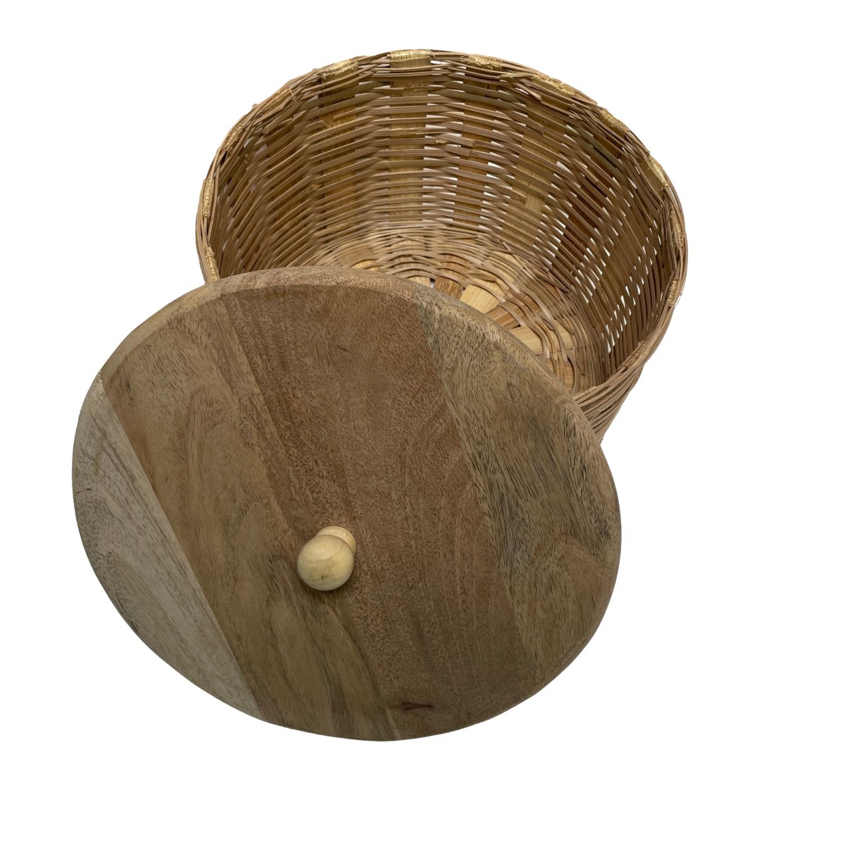 Petit panier en rotin avec couvercle en bois de manguier - Rustic Furniture Outlet
