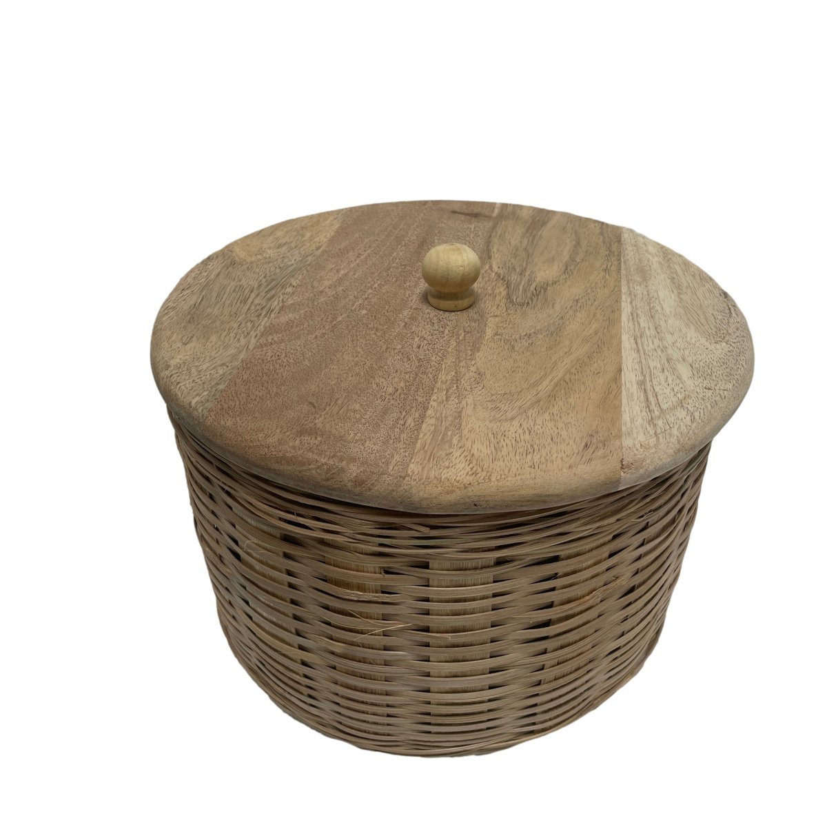 Petit panier en rotin avec couvercle en bois de manguier - Rustic Furniture Outlet