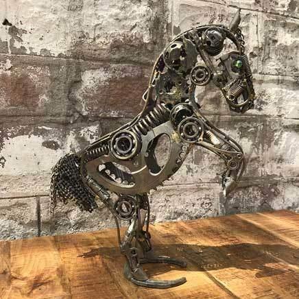 Small Rearing horse scrap metal sculpture - Rustic Furniture Outlet