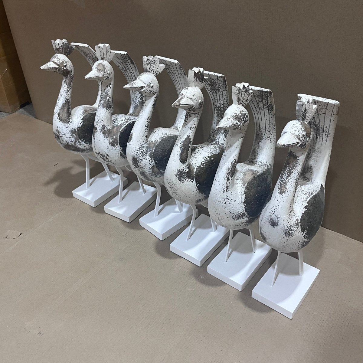 Small Roadrunner wooden bird white wash decor - Rustic Furniture Outlet