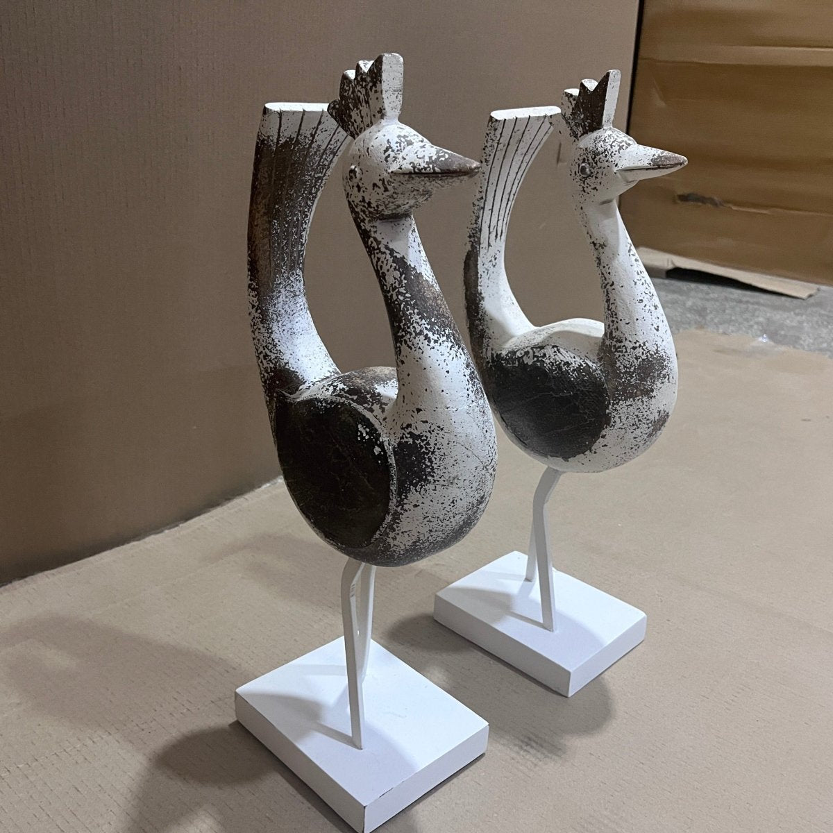 Small Roadrunner wooden bird white wash decor - Rustic Furniture Outlet