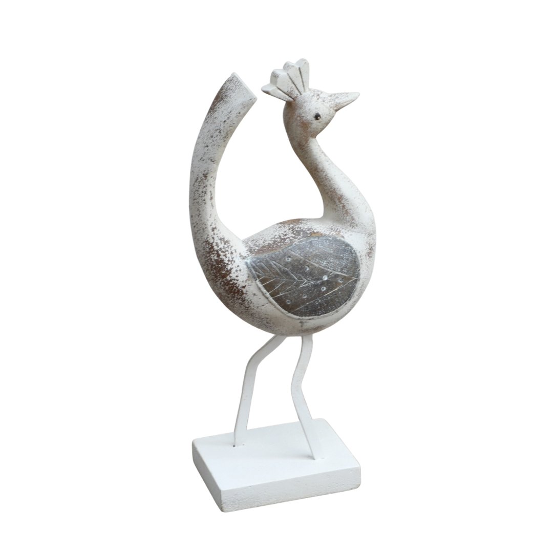 Small Roadrunner wooden bird white wash decor - Rustic Furniture Outlet