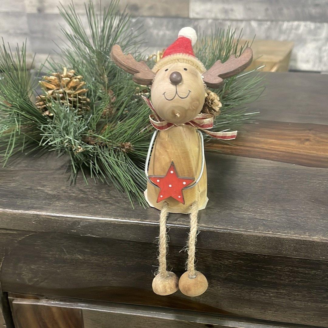 Small wood sitting Xmas deer - Rustic Furniture Outlet