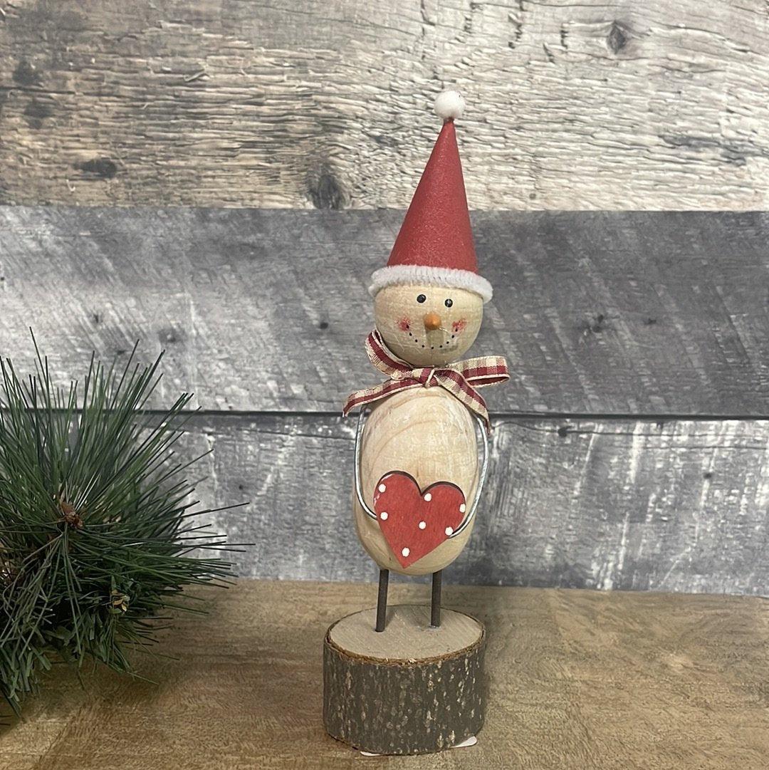 Small wood snowman with heart - Rustic Furniture Outlet