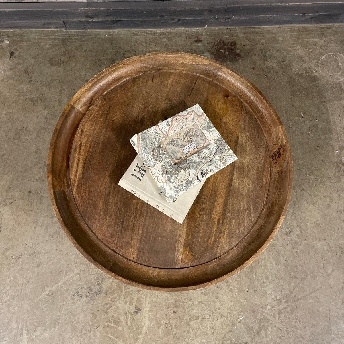 Table basse ronde en bois de manguier noyer Swift avec pieds en métal - Rustic Furniture Outlet
