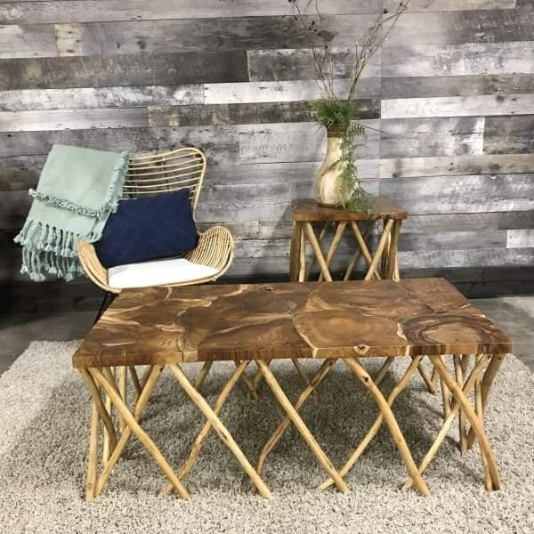 Teak wood rectangular coffee table - Rustic Furniture Outlet