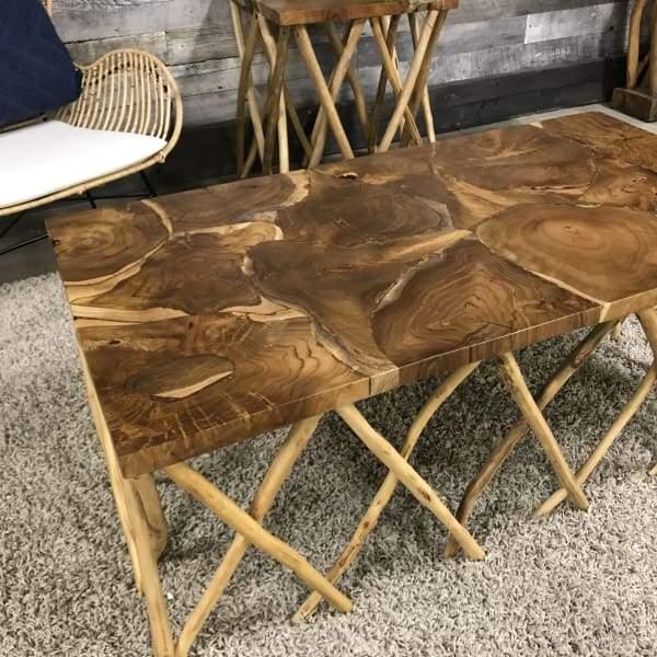 Teak wood rectangular coffee table - Rustic Furniture Outlet