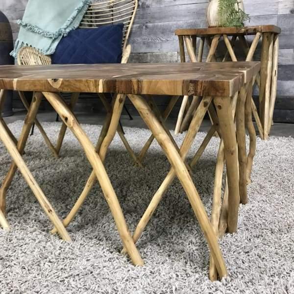 Teak wood rectangular coffee table - Rustic Furniture Outlet