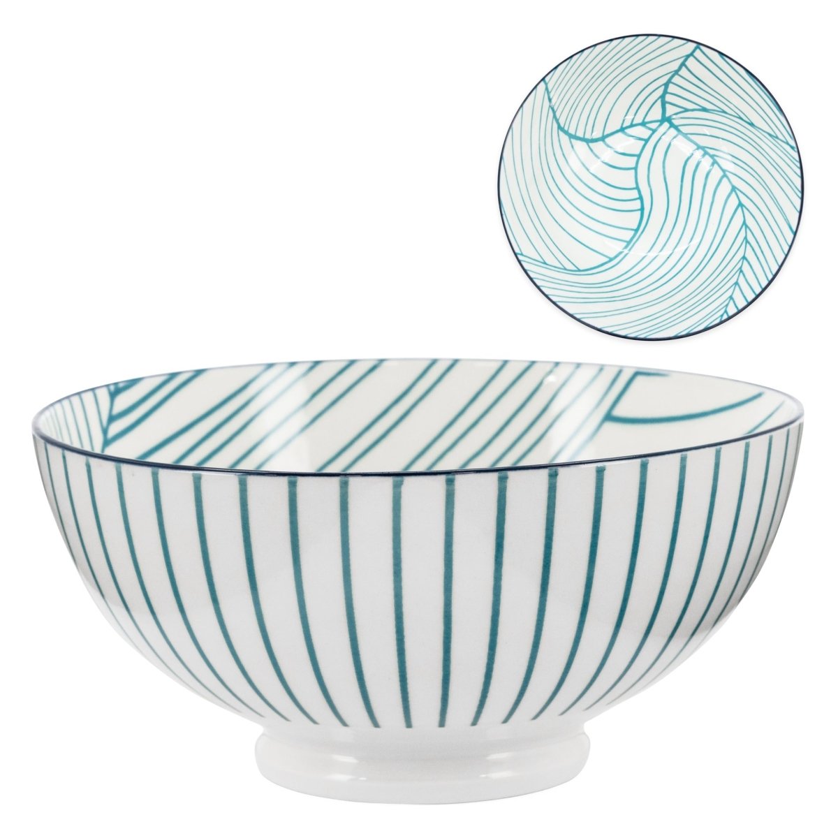 Teal Linear Leaf kiri Porcelain 8 inch Diameter Bowl - Rustic Furniture Outlet