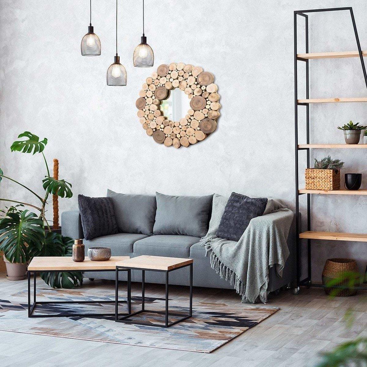 Titus Round Eucalyptus Wall Mirror - Rustic Furniture Outlet