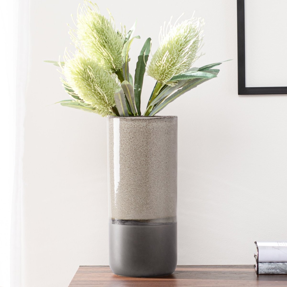 Tolo Two Tone Glaze Ceramic Vase Grey - Rustic Furniture Outlet