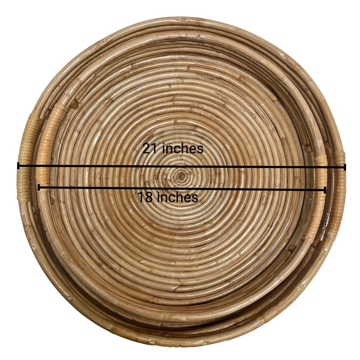 Verres Set of 2 Rattan Round Tray with Handles - Rustic Furniture Outlet