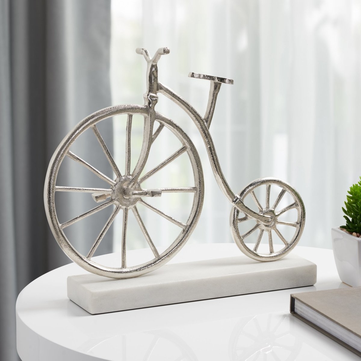 Vintage Aluminum Bicycle Sculpture On Marble Base - Rustic Furniture Outlet