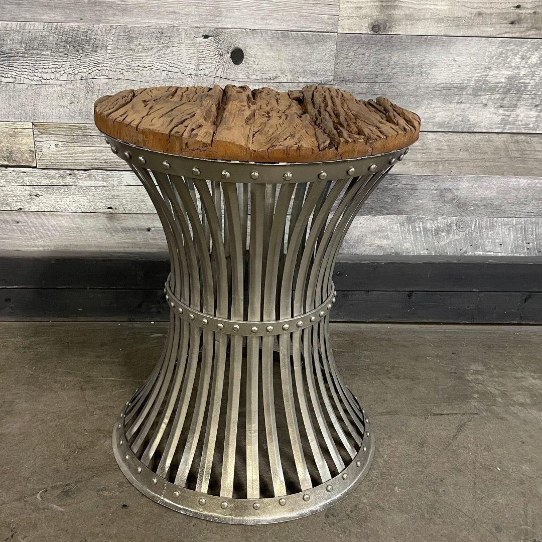 Vintage industrial Reclaimed wood and iron end table - Rustic Furniture Outlet