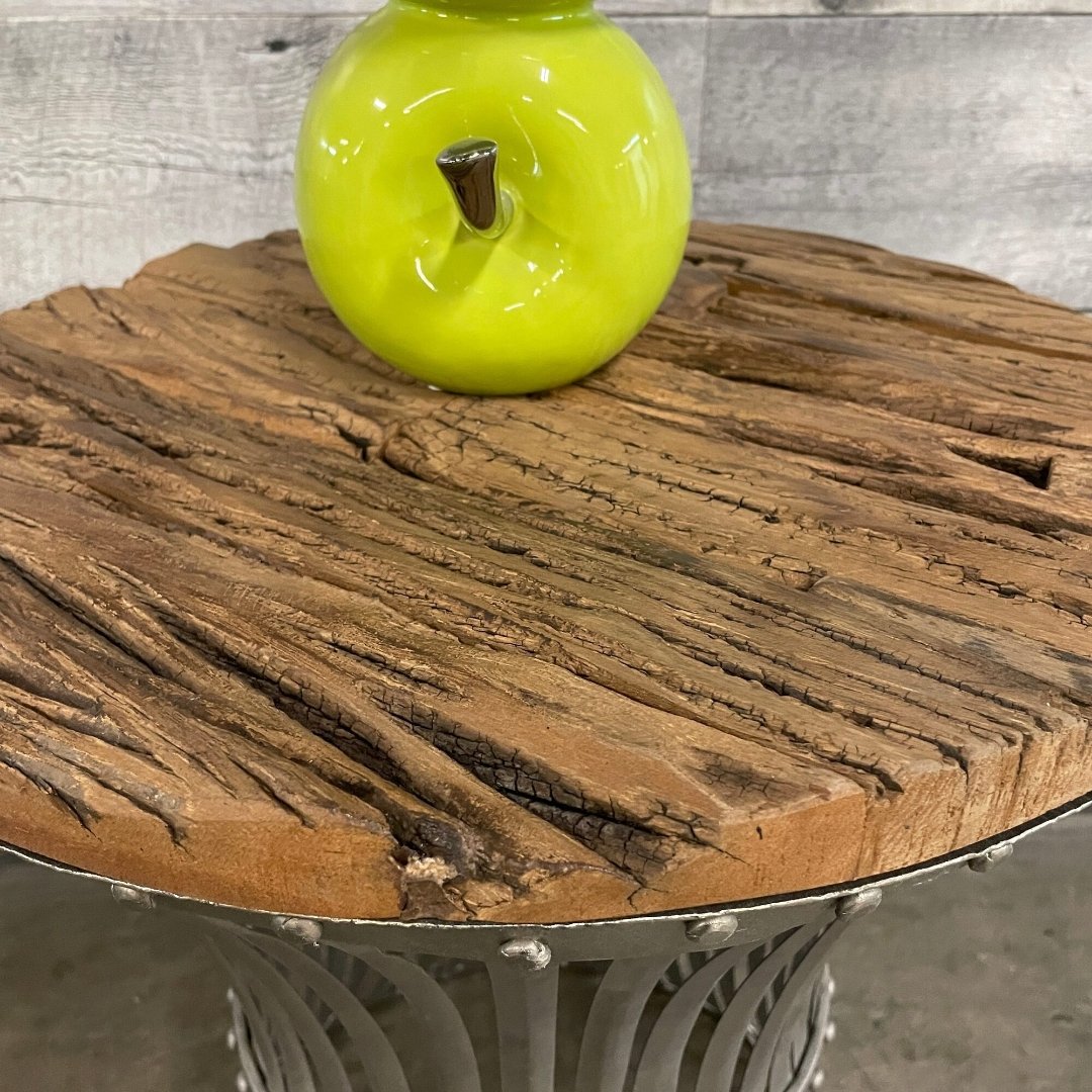 Vintage industrial Reclaimed wood and iron end table - Rustic Furniture Outlet