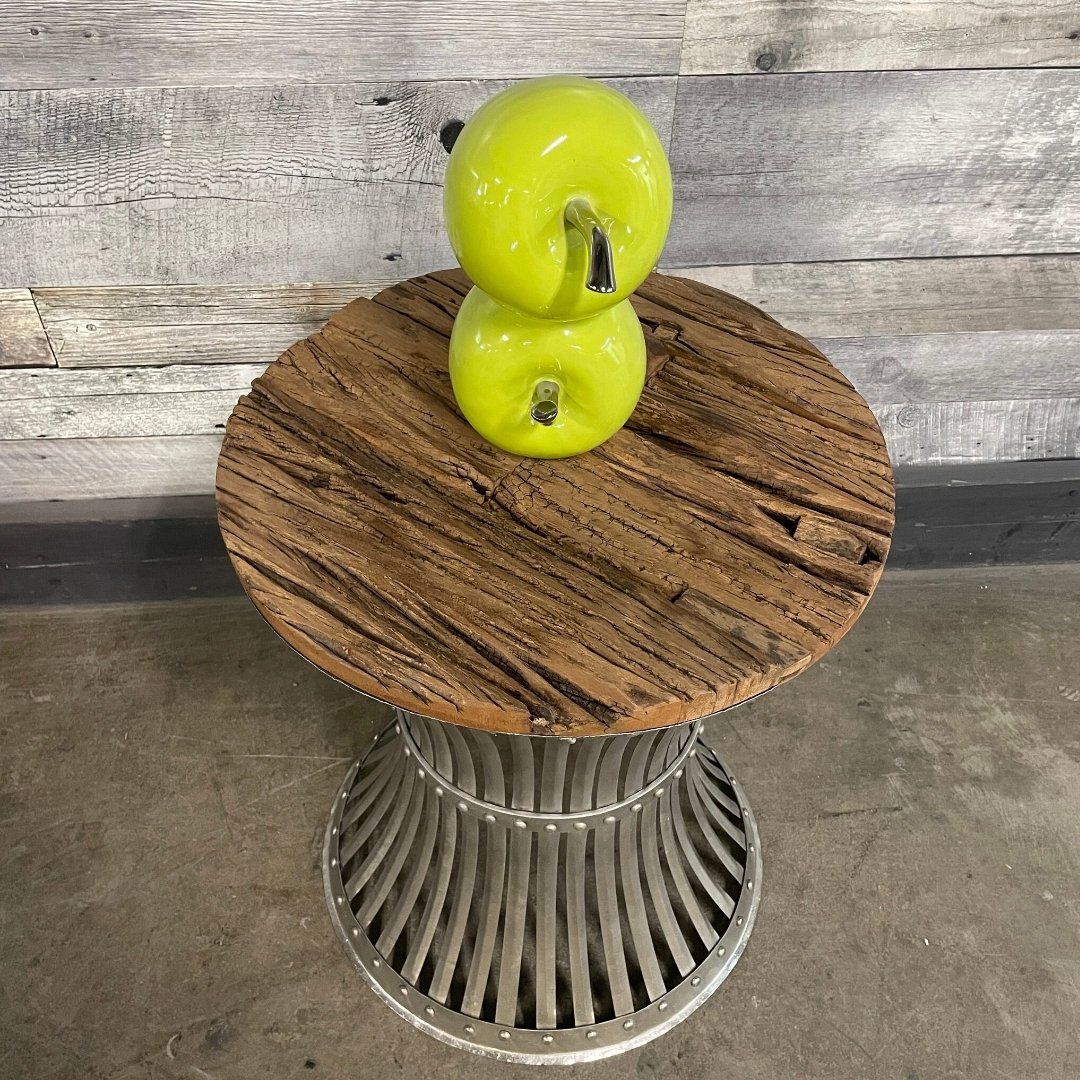 Vintage industrial Reclaimed wood and iron end table - Rustic Furniture Outlet
