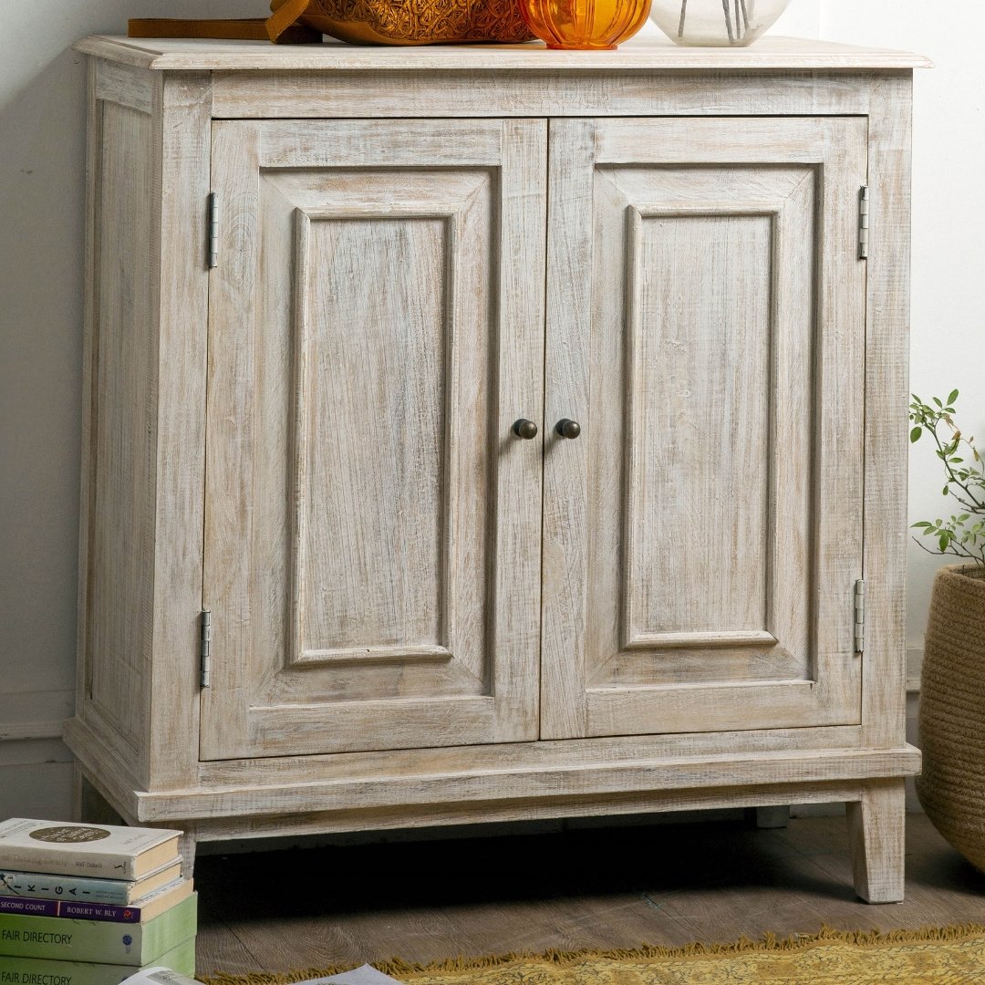 Waves 2 door Distressed White wash sideboard - Rustic Furniture Outlet