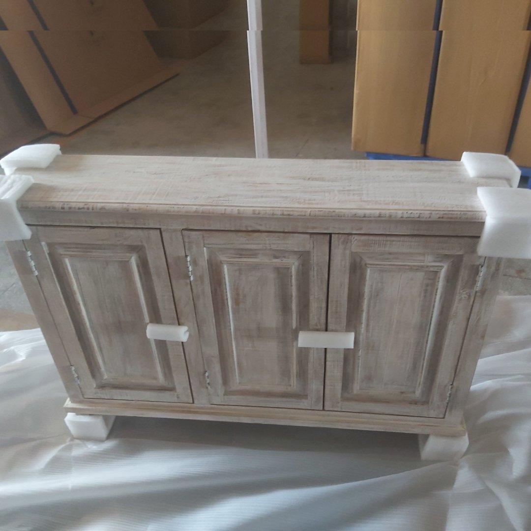 Waves 3 door Distressed white wash sideboard - Rustic Furniture Outlet