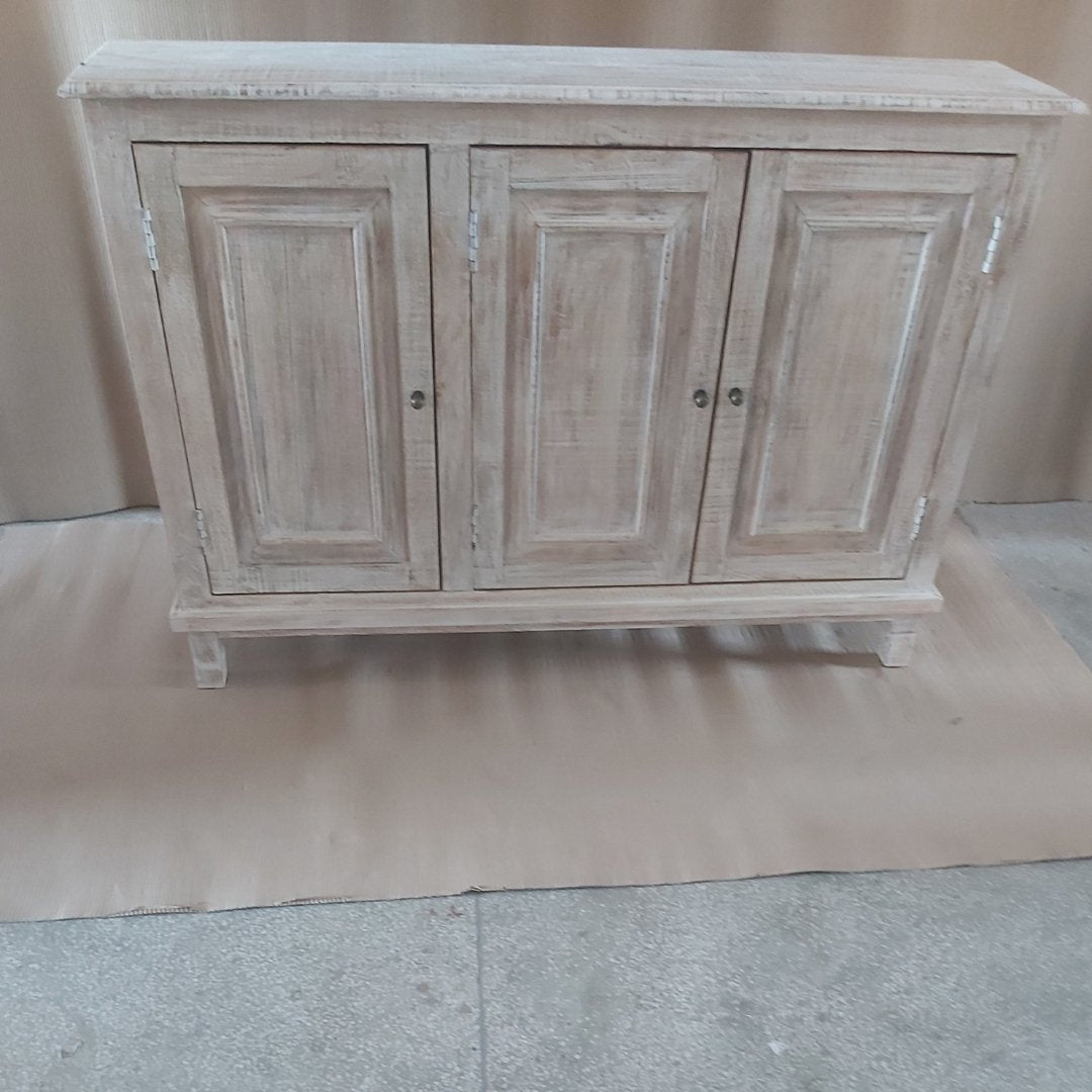 Waves 3 door Distressed white wash sideboard - Rustic Furniture Outlet