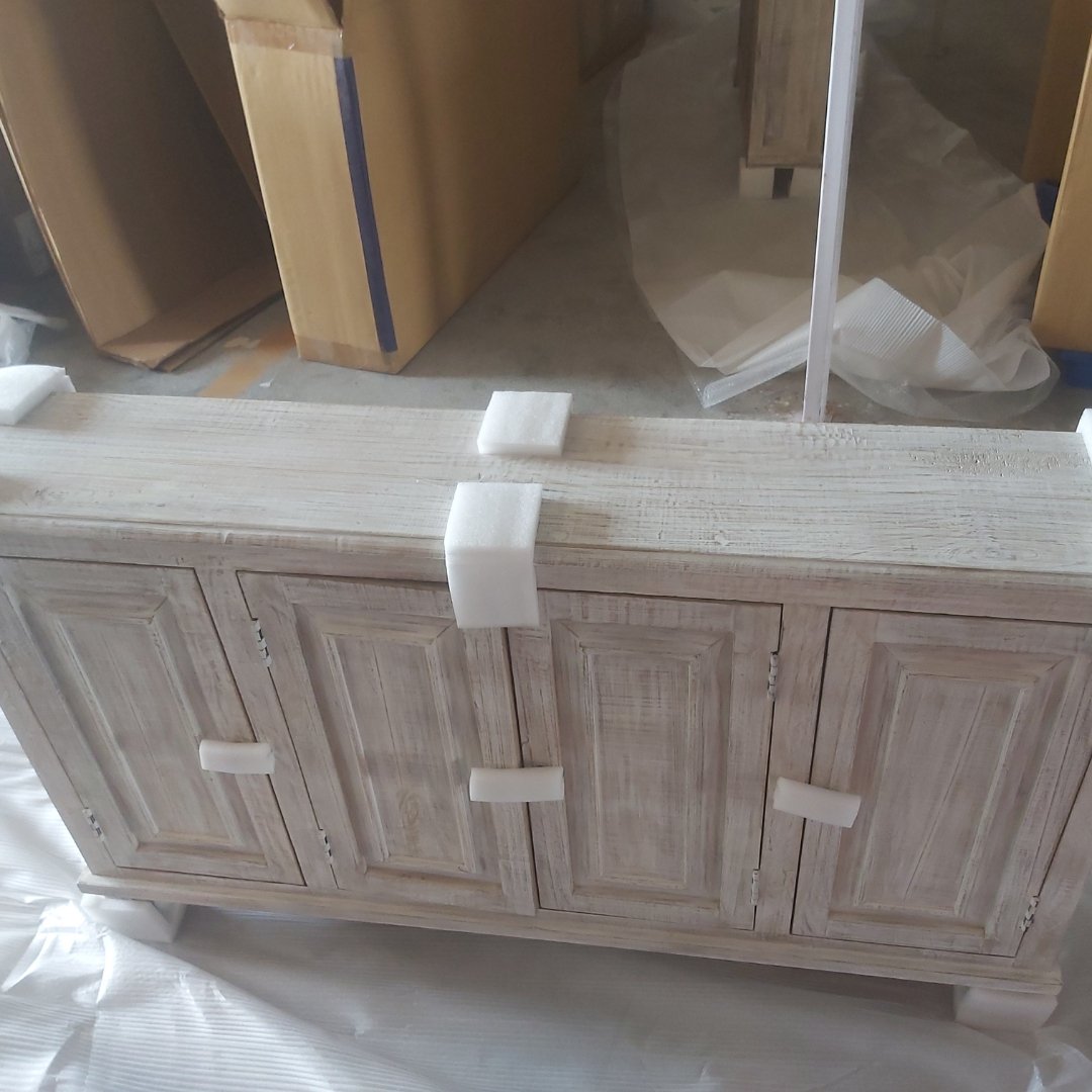 Waves 4 door Distressed white wash sideboard - Rustic Furniture Outlet