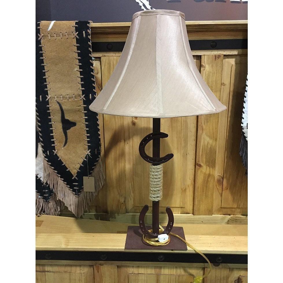 Western tall lamp with horse shoes - Rustic Furniture Outlet