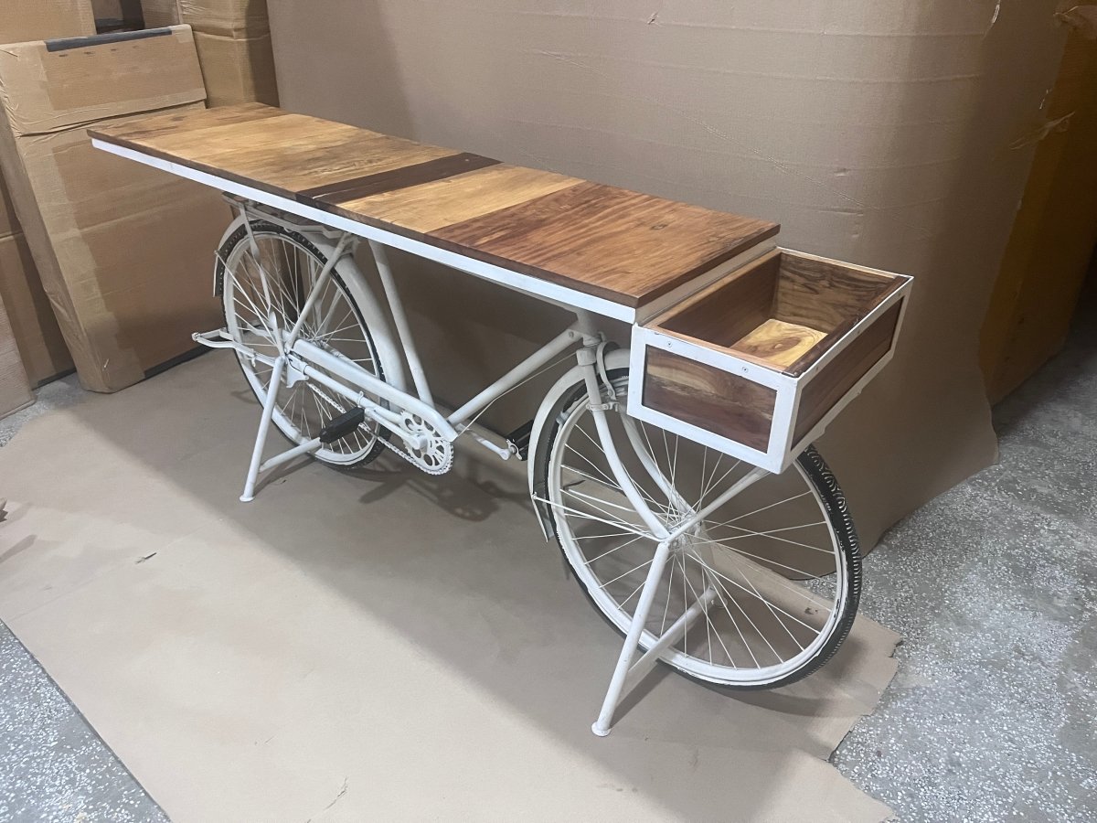 Table console de vélo blanche - Rustic Furniture Outlet