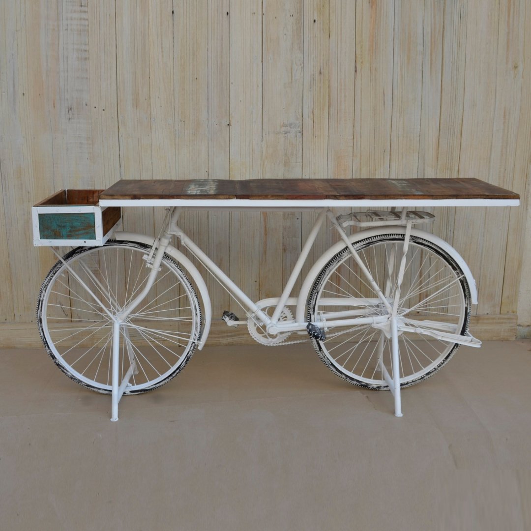 Table console de vélo blanche - Rustic Furniture Outlet
