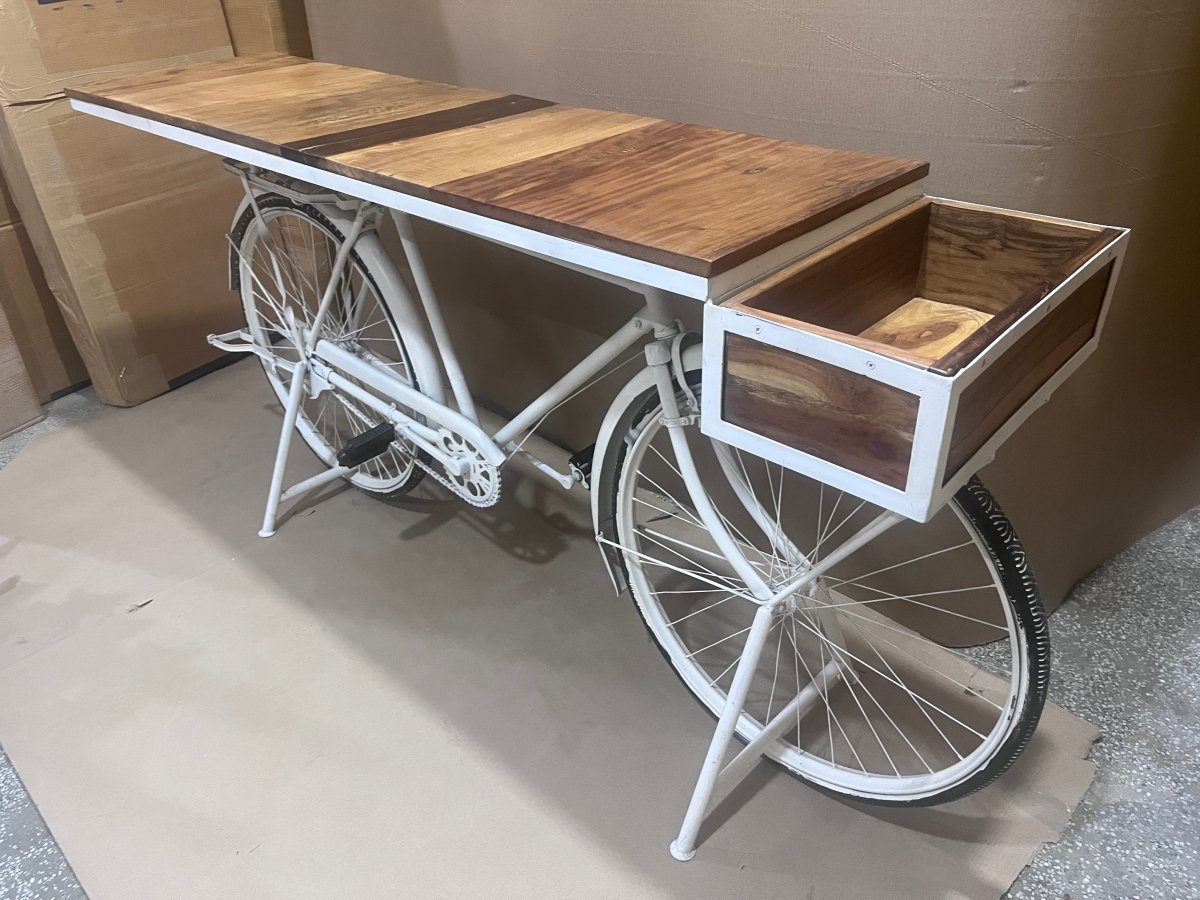 Table console de vélo blanche - Rustic Furniture Outlet
