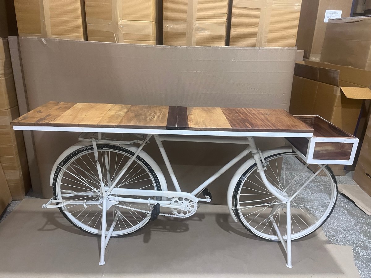 Table console de vélo blanche - Rustic Furniture Outlet