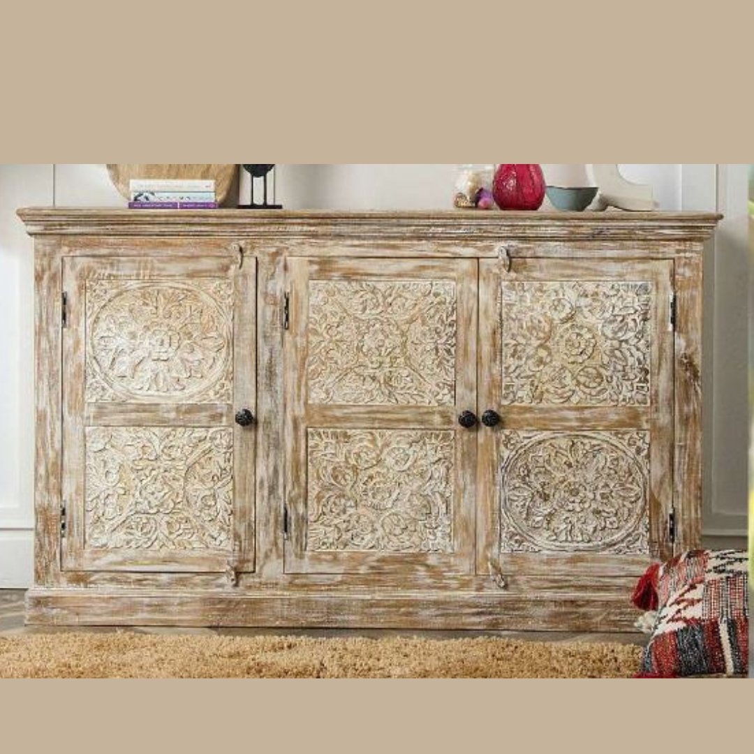 White sands Carved door Sideboard - Rustic Furniture Outlet