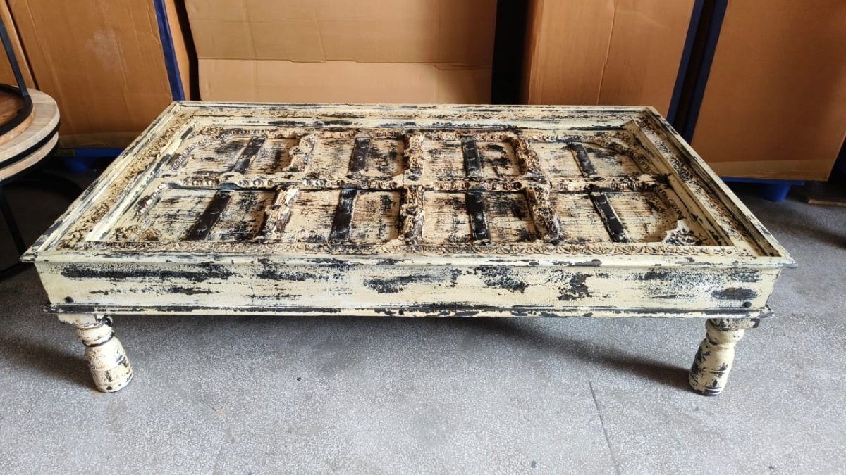 White wash Antique Door Coffee Table - Rustic Furniture Outlet