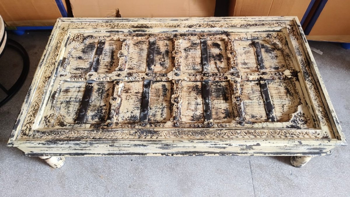 White wash Antique Door Coffee Table - Rustic Furniture Outlet