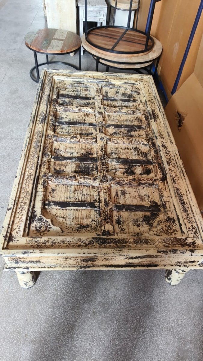 White wash Antique Door Coffee Table - Rustic Furniture Outlet