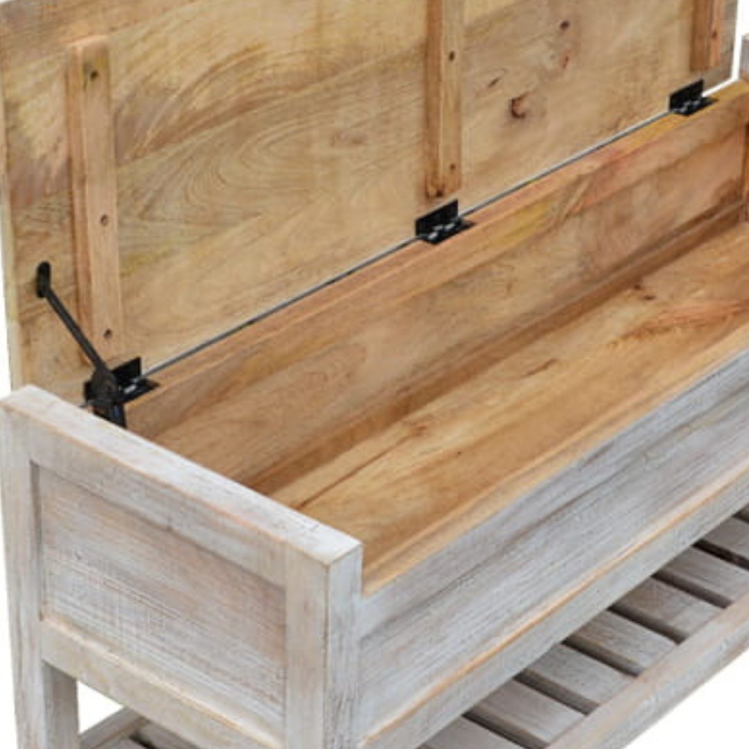 Wooden Bench with shoe Storage - Rustic Furniture Outlet