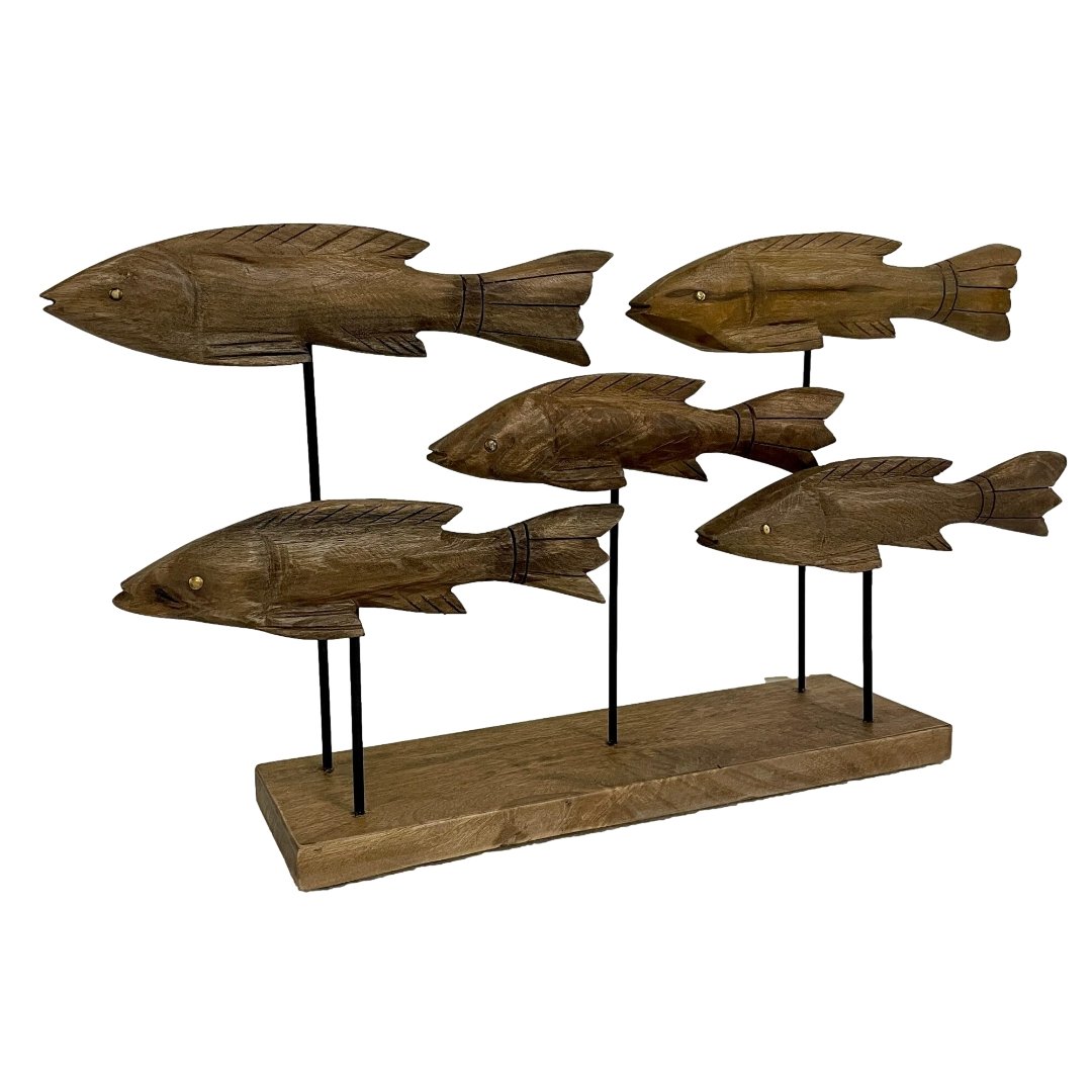 Wooden carved school of fish stand | Rustic Furniture Outlet
