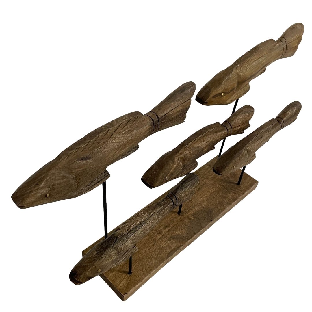 Wooden carved school of fish stand - Rustic Furniture Outlet