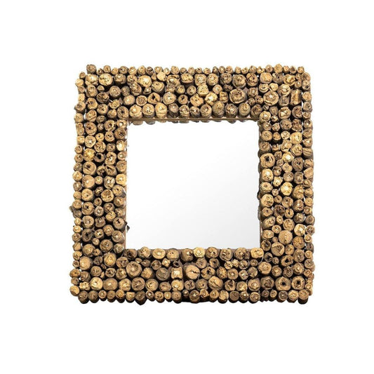 Xuri Square Teak Wood Wall Mirror - Rustic Furniture Outlet
